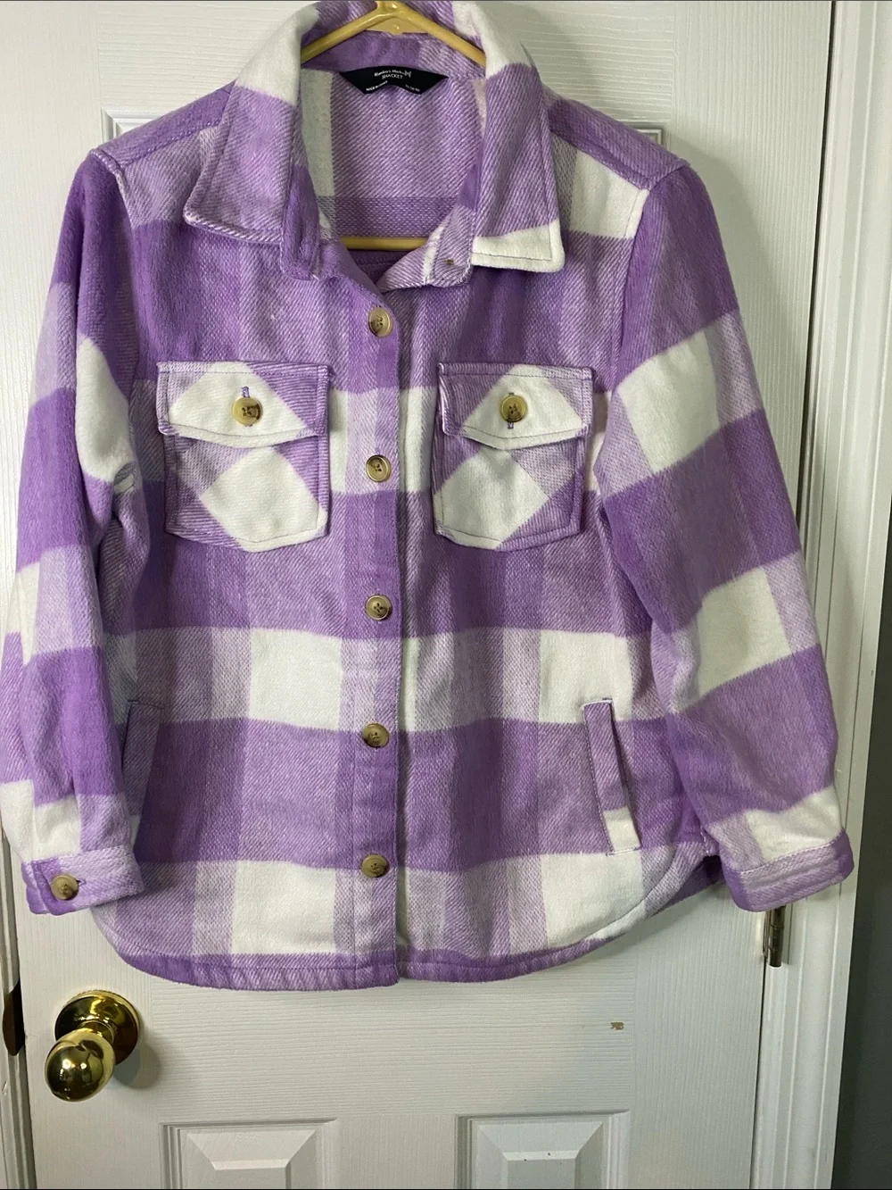 Members Mark Shacket Purple And White Plaid Size XLARGE Girls.